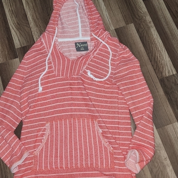 Natural Reflections Hoodie  Pullover Size Large Beach Coastal Striped Cotton - Picture 5 of 6